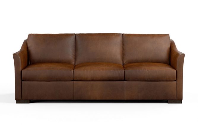 brown contemporary sofa with curved arms