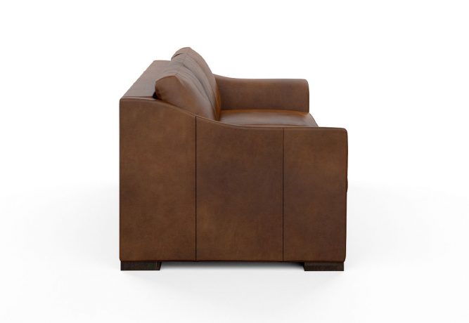 side view of contemporary brown leather sofa