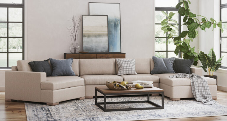 large broadway sectional in cream fabric