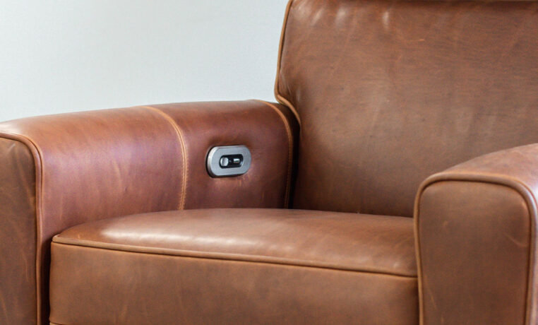 power reclining toggle switch on brown leather power reclining chair