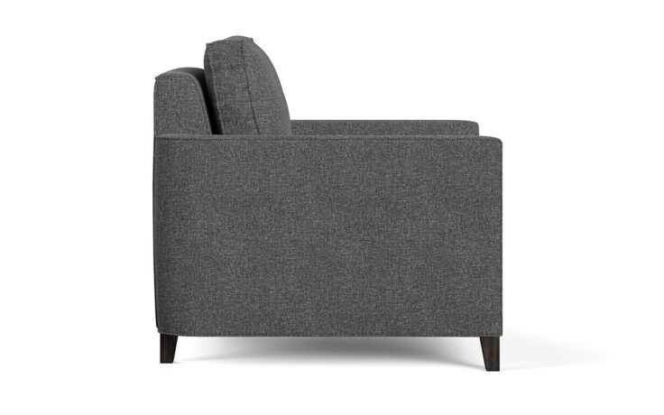 petite transitional chair in charcoal fabric side view