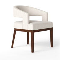 Side angle of the white custom zayn chair with a curved back by Vogel