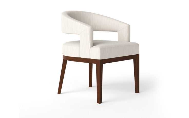 Side angle of the white custom zayn chair with a curved back by Vogel