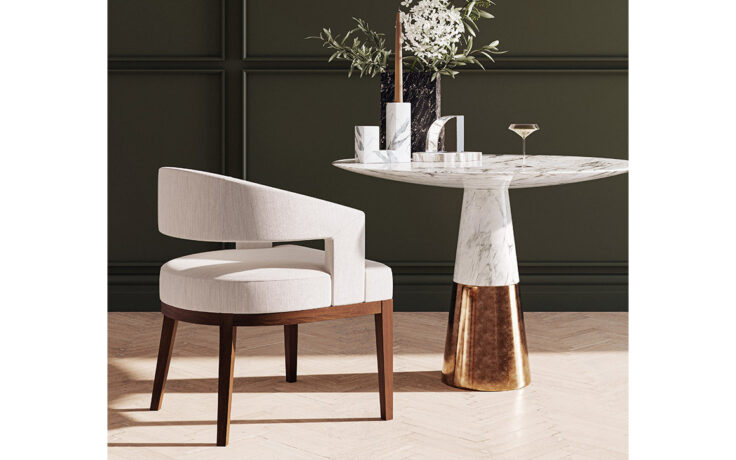 The Zayn curved back chair styled in a contemporary living space.