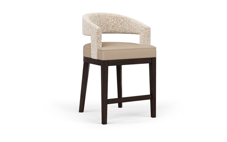 Custom fabric and leather counter stool by Vogel with a curved back.